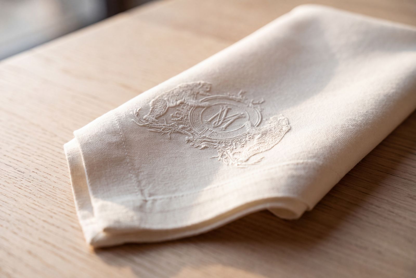 Linen napkin with the embroidered Vila Muhr monogram